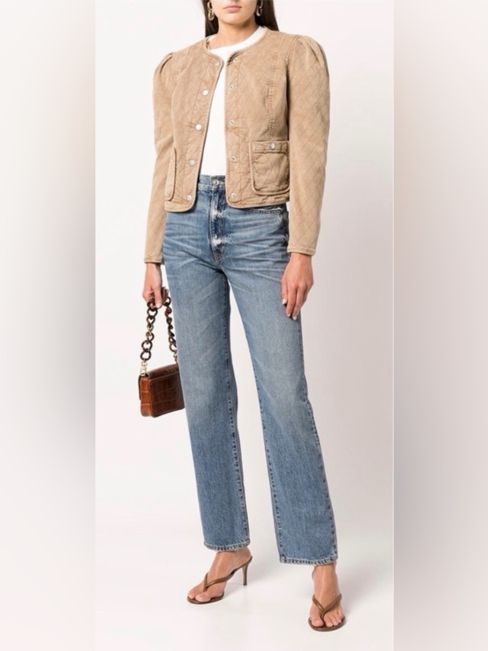 Veronica Beard Camilla Quilted Jacket Tan Sierra Size S NWT | Puff Sleeve Luxury